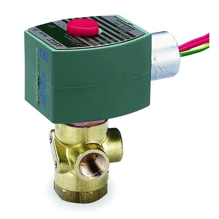 Asco Solenoid Valve, 3-Way, 2-Position, Normally Closed, 1/4 in Pipe Size, 120V AC, Direct Mount, Brass 8320G184