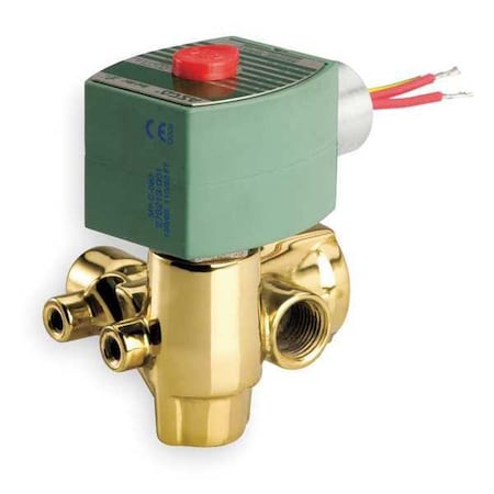 Asco Solenoid Valve, 3-Way, 2-Position, Normally Open, 1/4 in Pipe Size, 120V AC, Quick Exhaust, Brass 8321G003