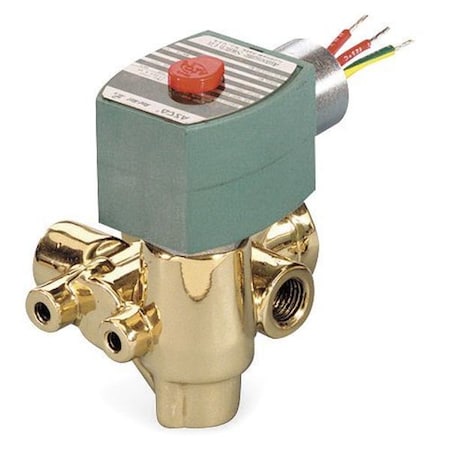 Asco Solenoid Valve, 3-Way, 2-Position, Normally Closed, 3/8 in Pipe Size, 120V AC, Quick Exhaust, Brass EF8321G002