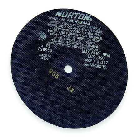 NORTON ABRASIVES CutOff Wheel, A60-OBNA2, 6"x.035"x1/2" 66252835053