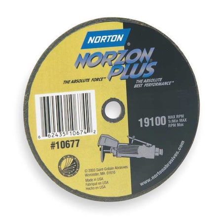 Norton Abrasives Abrasive Cut-Off Wheel, Type 1, 4 in Dia, 0.035 in Thick, 3/8 in Arbor Hole Size, Ceramic, 60 Grit 66243510675