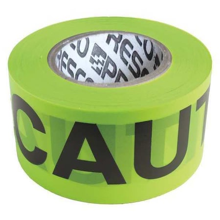 Zoro Select Barricade Tape, Caution, Fluorescent Green, 3 in Wide x 500 ft Length, Vinyl, 3 mil B3530LG16-200