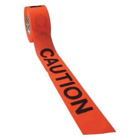 Zoro Select Barricade Tape, Caution, Fluorescent Orange, 3 in Wide x 500 ft Length, Vinyl, 3 mil B3530OG16-200