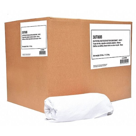 Zoro Select Recycled Cotton Sweatshirt Cloth Rag 25 lb. Varies Sizes, White 3UT80