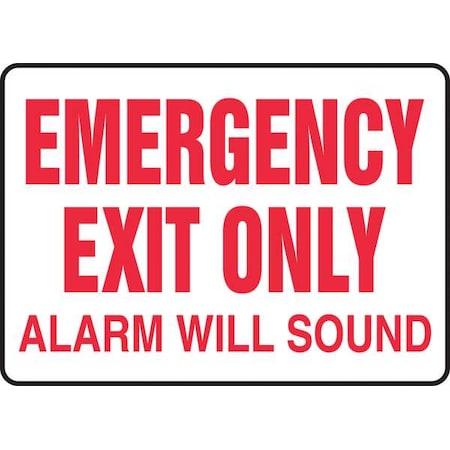 Accuform Exit Sign, Vinyl, 14" W, 10" H, Emergency Exit Only Alarm Will Sound, White MEXT921VS