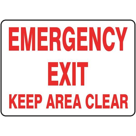 Accuform Exit Sign, Plastic, 10" W, 7" H, Emergency Exit Keep Area Clear, White MEXT554VP