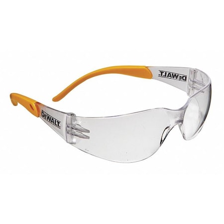 Dewalt Protector, Safety Glasses, Anti-Scratch, Clear Lens, Clear, Yellow Frame, Frameless DPG54-1D
