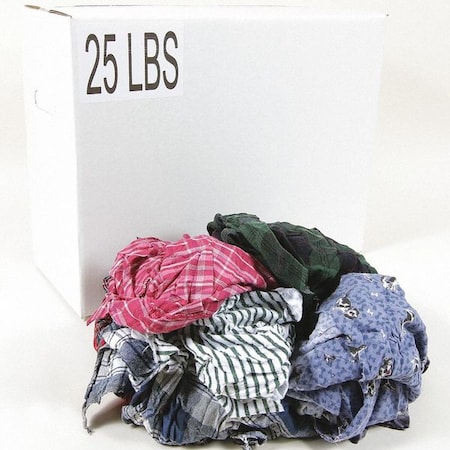 Zoro Select Recycled Cotton Wiping Cloths, 25 lb. Varies, Assorted Colors G303025PC