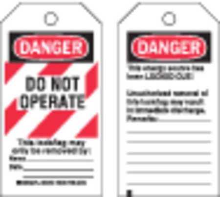 BRADY Danger Tag, Danger - Do Not Operate, Polyester, Write-On Surface, 5 3/4 in High, 3 in Wide, 25 Pack 65520
