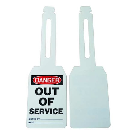 Zoro Select Danger Tag, Out of Service, Plastic, 5 1/4 in H x 3 1/4 in W, White, Rectangle, 25 PK 3VAX5
