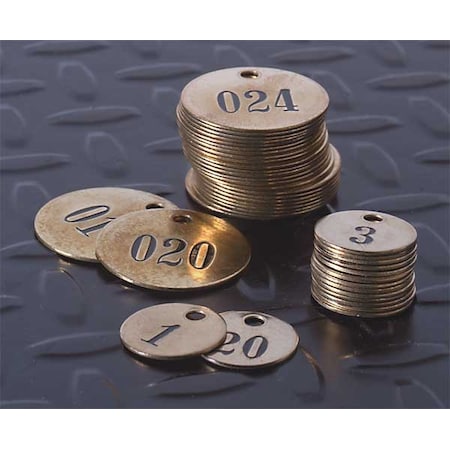 C.H. Hanson Numbered Tag, Brass, 1 in H x 1 in W, Brass, Round, 25 PK 40003