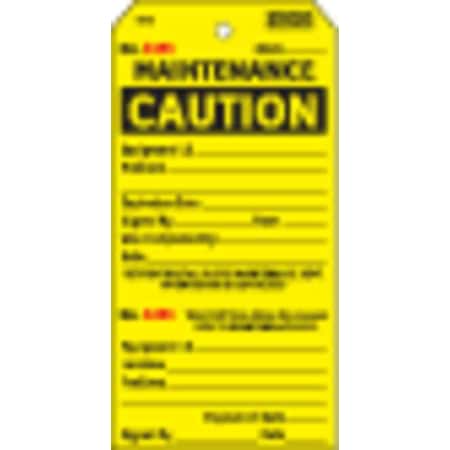 Electromark Tag, Maintenance, Cardstock, 5 3/4 in H x 2 7/8 in W, Yellow, Rectangle, 100 PK Y625853