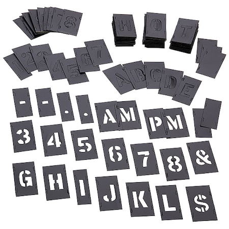 C.H. Hanson Stencil Kit, Combination Set, Letters and Numbers, 1 in Character Height, Gothic Font, PVC, Black 10189