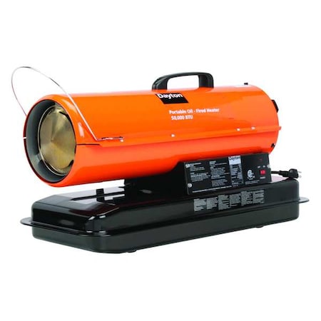 Dayton Portable Oil and Kerosene Torpedo Heater, 50,000 BtuH, 175 cfm, 1,000 sq ft Heat Area 5 gal 3VE48