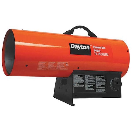 Dayton Portable Gas Torpedo Heater, Liquid Propane, Continuous Spark, 11 7/8 in Wx 25 1/2 in L 3VE57