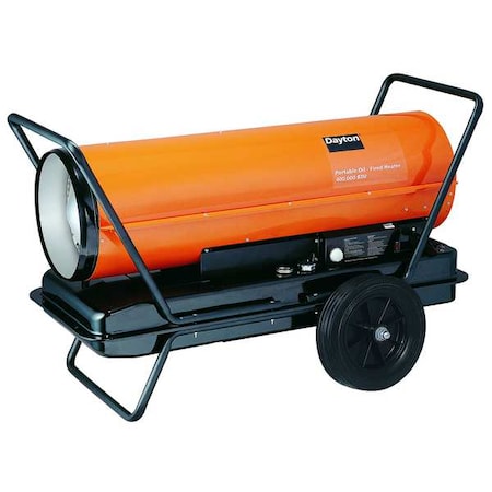 Dayton Portable Oil and Kerosene Torpedo Heater, 400,000 BtuH, 1,400 cfm, 8,500 sq ft Heat Area 29 gal 3VE53