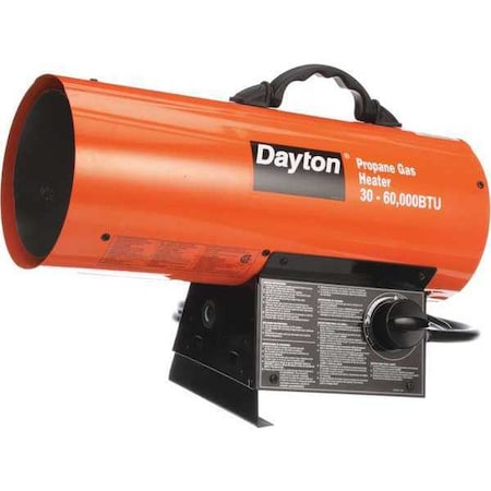 Dayton Portable Gas Torpedo Heater, Liquid Propane, Continuous Spark, 8 1/8 in Wx 19 5/16 in L 3VE54