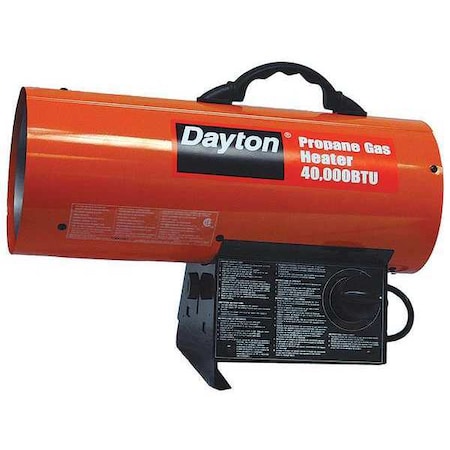Dayton Portable Gas Torpedo Heater, Liquid Propane, Intermittent Spark, 8 1/8 in Wx 19 5/16 in L 3VE55