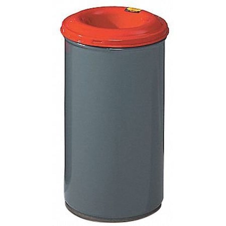 JUSTRITE 15 gal Round Trash Can, Red/Gray, 14 1/2 in Dia, None, Steel 26415