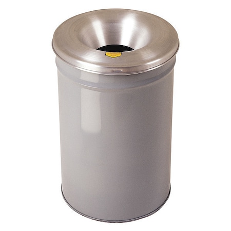 Justrite Cease-Fire 15 gal Round Indoor Metal Can, Gray, None, Steel, Not Applicable 26615G