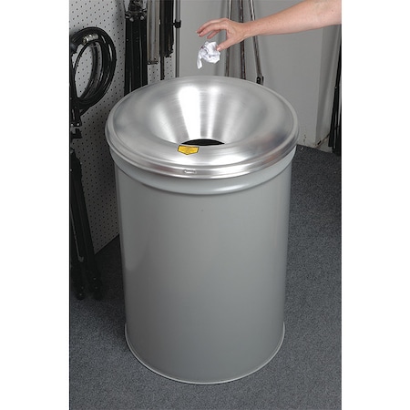 Justrite 55 gal Round Trash Can, Gray, 24 in Dia, Open Top 