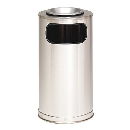 Rubbermaid Commercial 12 gal. Round Ash/Trash Can, Stainless Steel, 15 in Dia, None, Stainless Steel FGSO16SUSSSGL