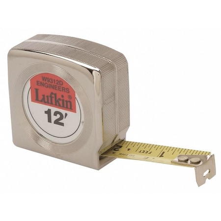 Crescent Lufkin 3/4" x 12' Mezurall Chrome Case Engineer's Yellow Clad Power Return Tape Measure W9312D