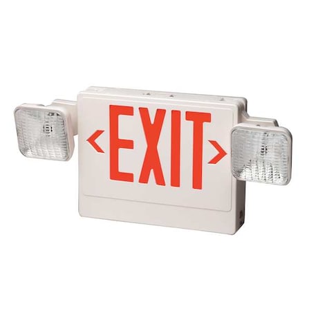 Big Beam Exit Sign with Emergency Lights, White, 2 Face(s), LED
