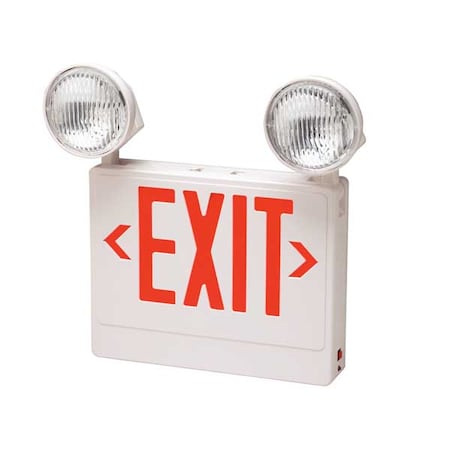 Big Beam Exit Sign with Emergency Lights, White, 1 or 2 Face(s), LED, Universal Mount, Lead Calcium 2DZF-PAR-GW