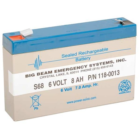 Big Beam Battery, Lead Calcium, 6V, 7Ah, Faston S68