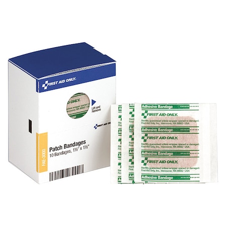 First Aid Only First Aid Kit Refill, 1 1/2"X 1 1/2" Patch Plastic Bandages, 10 Per Box FAE-3000