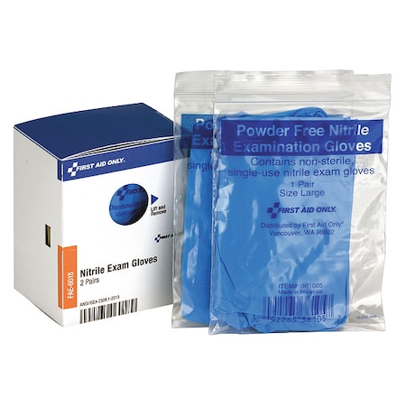 First Aid Only First Aid Kit Refill, 3 mil Palm, Nitrile, Powder-Free, L, 4 PK, Blue FAE-6018