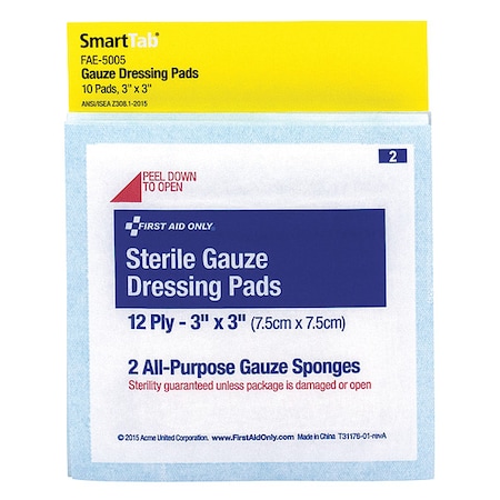 First Aid Only First Aid Kit Refill, 3"X3" Sterile Gauze Pads, 10 Per Bag FAE-5005