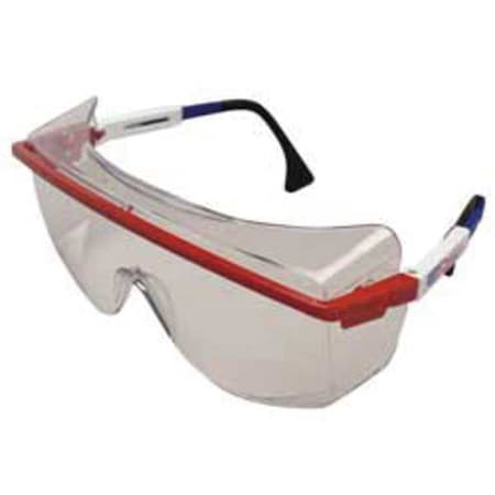 Uvex Astrospec OTG 3001, Safety Glasses, Anti-Fog, Clear Lens, Blue/Red/White Frame, Frameless S2530C