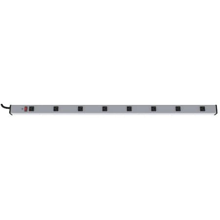 Zoro Select Outlet Strip, 8 5-15R, 5-15P, 6 ft, Gray 3W211