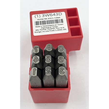 Zoro Select Hand Stamp Kit, Number Set 3W643
