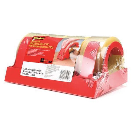 Scotch Packaging Tape with Dispenser, 2 in Max. Tape Width. Clam Shell, Plastic, Clear PSD2