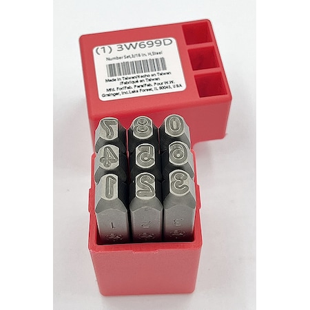 Zoro Select Hand Stamp Kit, Number Set 3W699