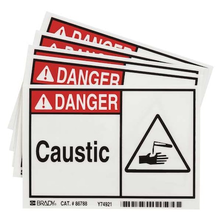 Brady Danger Label, 3 1/2 in H, 5 in W, Polyester, Horizontal Rectangle, English, 86788, PK5 86788