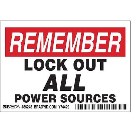 Brady Machine/Equipment Label, English, PK5, 86248 86248