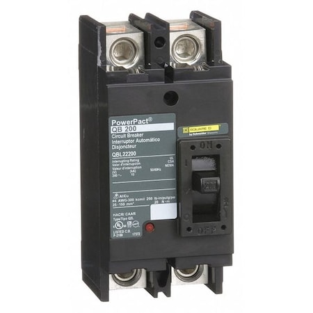 SQUARE D Molded Case Circuit Breaker, QB Series 200A, 2 Pole, 240V AC QBL22200