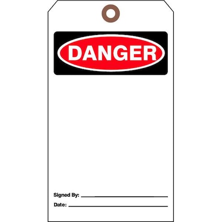See All Industries Danger Tag, Danger, Cardstock, 7 in H x 4 in W, White, Rectangle, 25 PK DTUF-G44