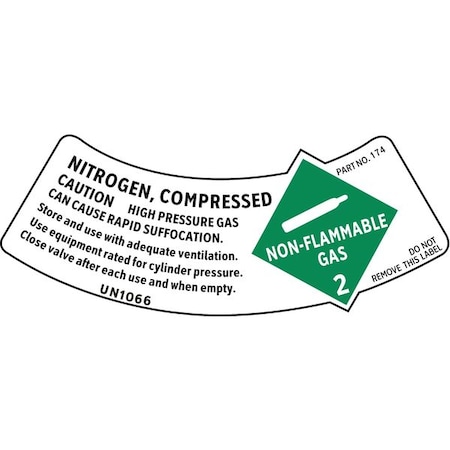 Electromark Chemical Label, Non Flammable Gas 2/Nitrogen, Vinyl, 6 in W, 2 1/4 in H D174N