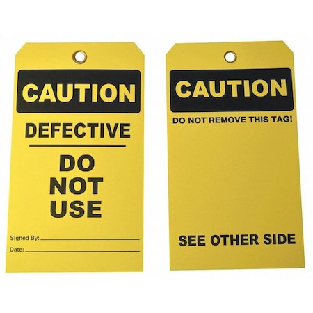 Zoro Select Tag, Caution, Cardstock, 7 in H x 4 in W, Yellow