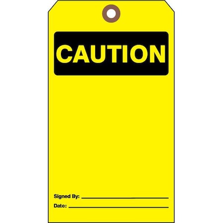 See All Industries Caution Tag, Caution, Cardstock, 7 in H x 4 in W, Yellow, Rectangle, 25 PK CTUF-G13