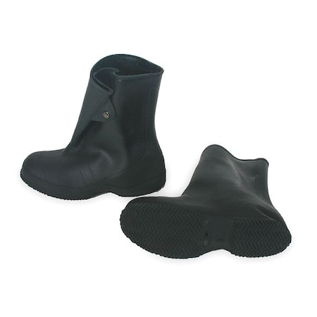 Zoro Select Overboots, Plain Toe, PVC/Vinyl, 12 in H, Snap Tab, Chevron Sole, Black, 9, PR 3XE87