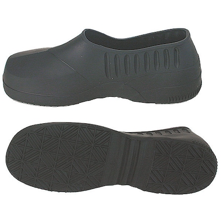 Zoro Select Overshoes, Plain Toe, PVC/Vinyl, 5 in H, Slip On, Chevron Sole, Black, S (Formerly Talon Trax), PR 3XE82