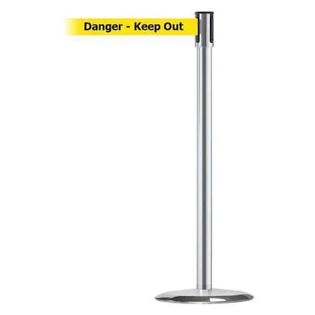 Tensabarrier Barrier Post with Belt, 7 1/2 ft Length, 38 in Post Height, Danger Keep Out 890U-1S-1S-1S-STD-NO-YDX-C