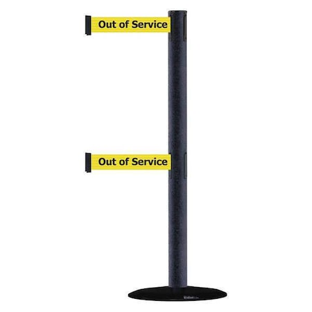 Tensabarrier Barrier Post with Belt, 7 1/2 ft Length, 38 in Post Height, Out of Service 889T2B-33-89-STD-NO-YEX-C