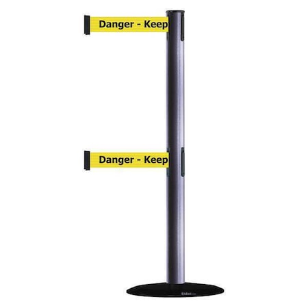 Tensabarrier Barrier Post with Belt, 7 1/2 ft Length, 38 in Post Height, Danger Keep Out 889T2B-33-73-STD-NO-YDX-C